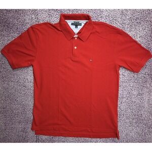 Tommy Hilfiger Men's XXL Polo Shirt Red Cotton Short Sleeve Flag Logo